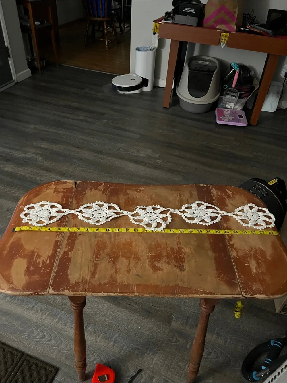 Hand Crafted White Crocheted Table Runner Lace Accent